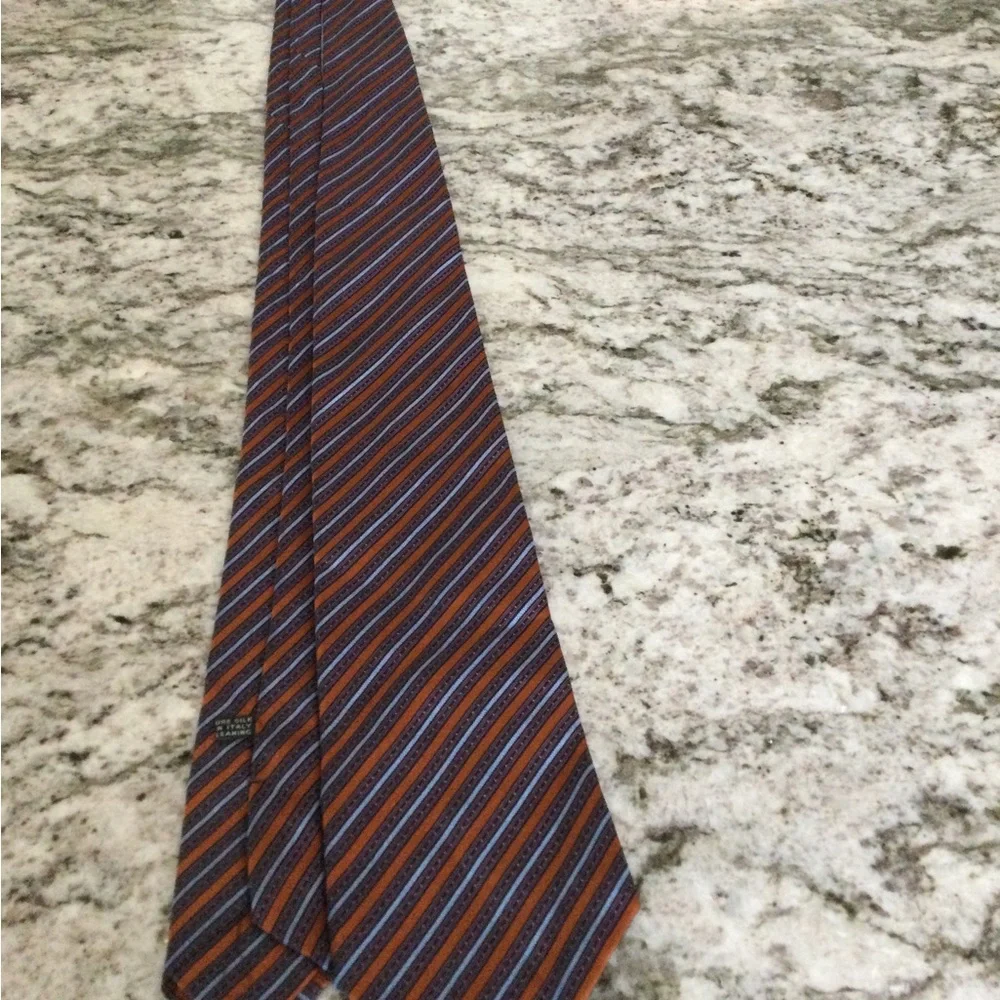 Stefano Ricci Orange and Blue Diagonal Stripe Silk Tie
